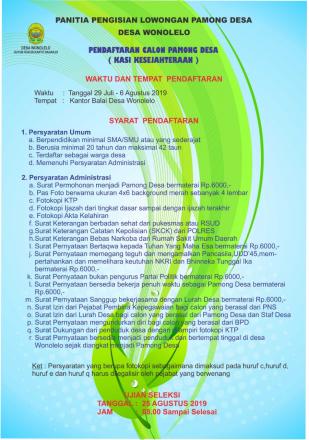 Pengisian Lowongan Pamong Desa Wonolelo Jabatan Kasi Kesejahteraan